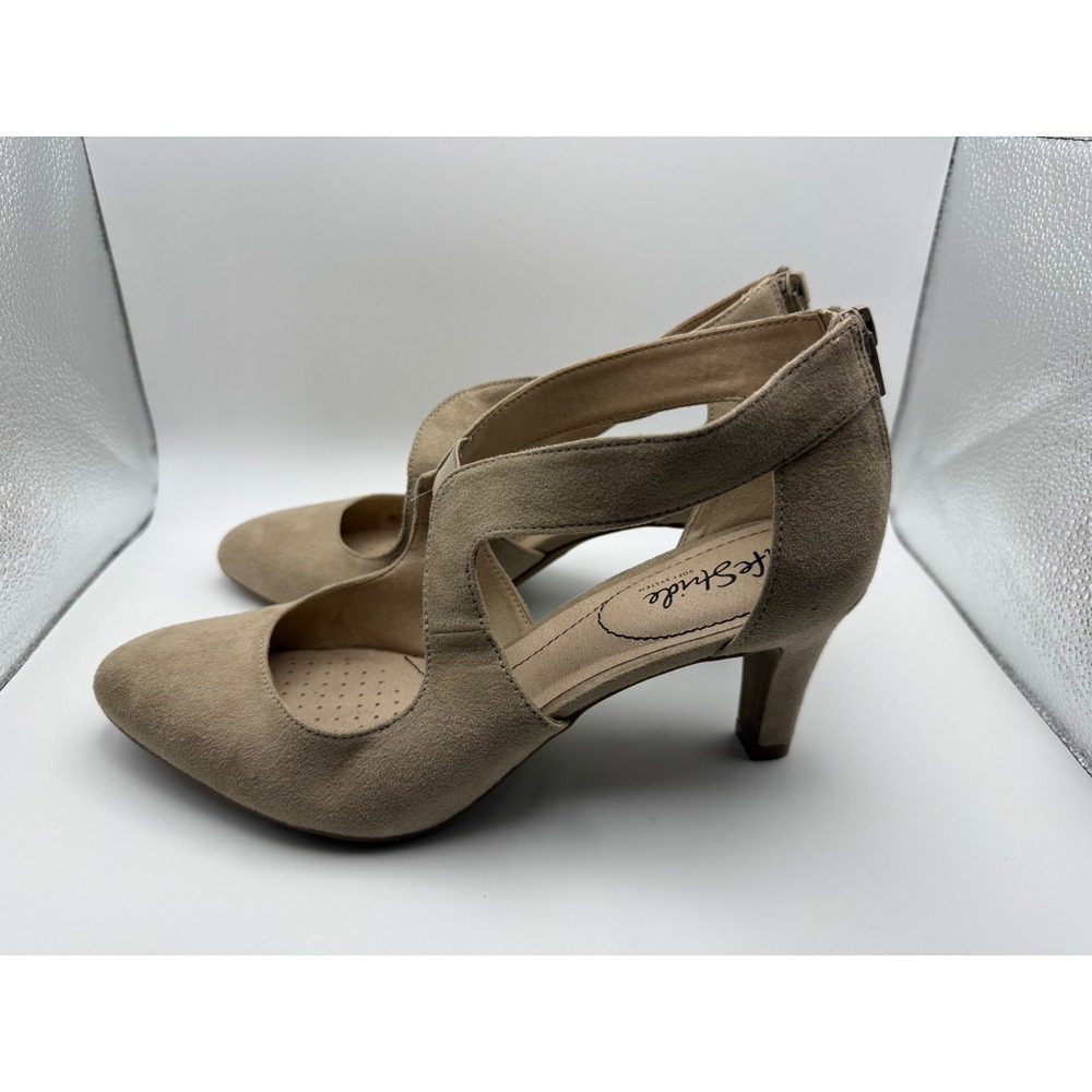 LifeStride Giovanna 2 Pump Beige Suede Cutout Block Heel Zipper Women 9W - Picture 4 of 8